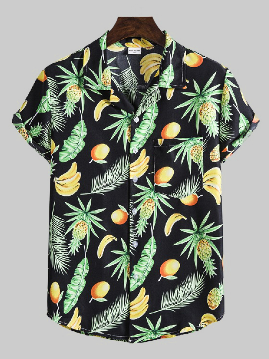 

Lovely Men Casual Fruit And Vegetable Print Black Shirt