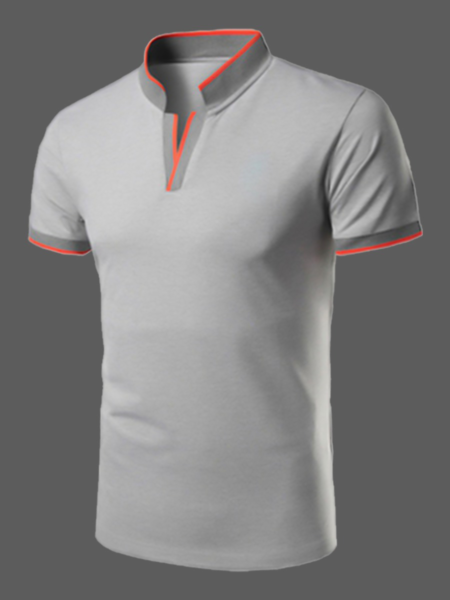 

Lovely Casual Mandarin Collar Patchwork Light Grey Men Polo