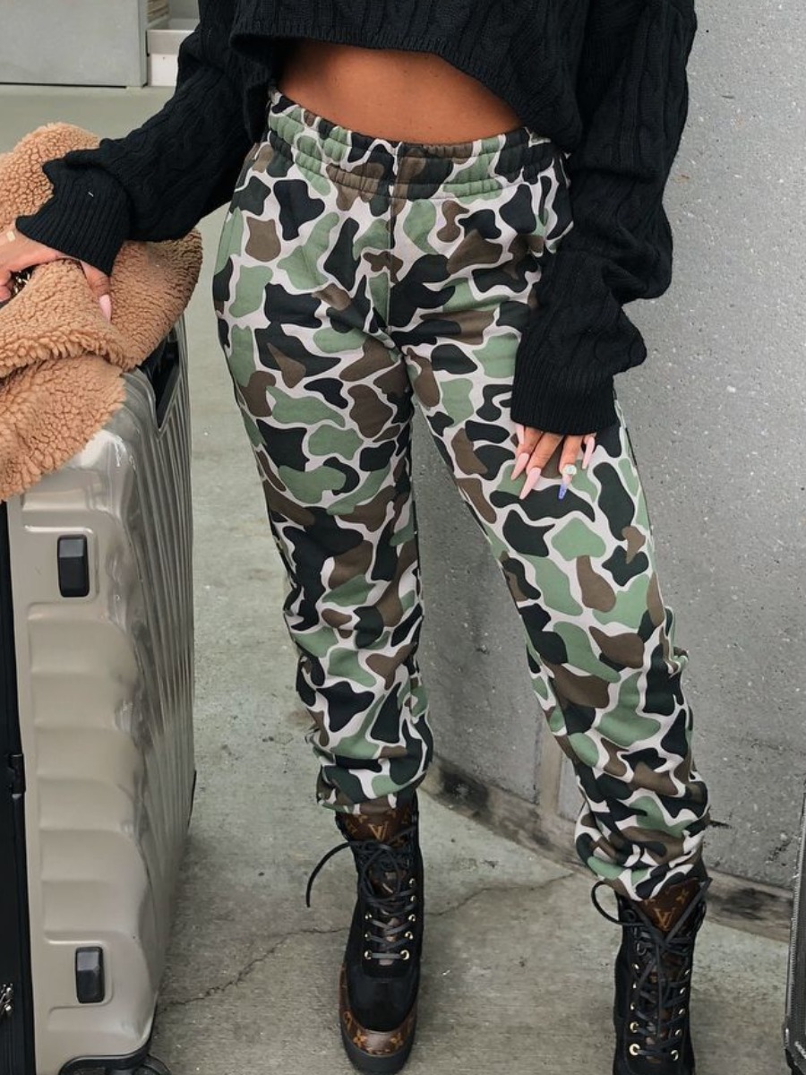 

Lovely Street Mid Waist Camo Print Pants