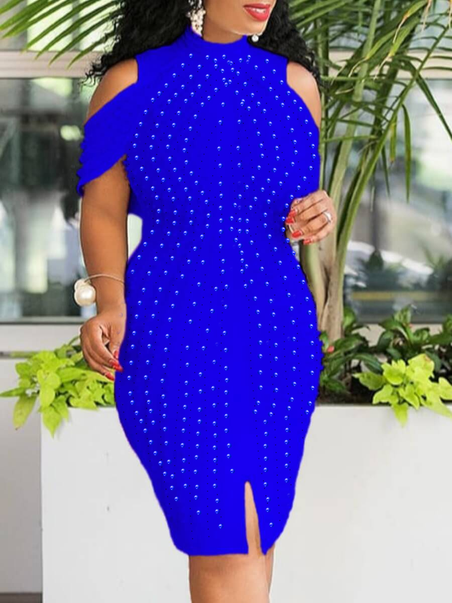 

Lovely Sexy Off The Shoulder Blue Knee Length Dress