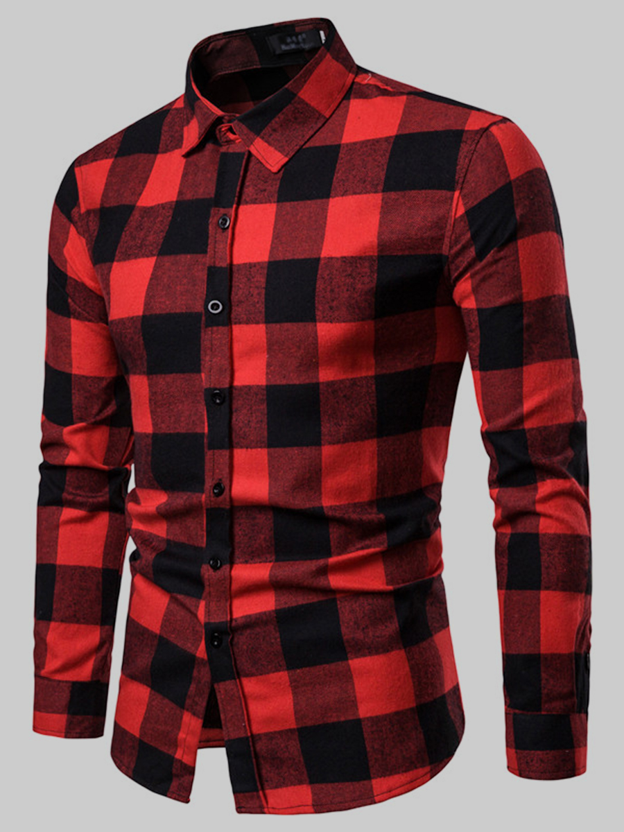 

Lovely Casual Turndown Collar Plaid Print Red Men Shirt