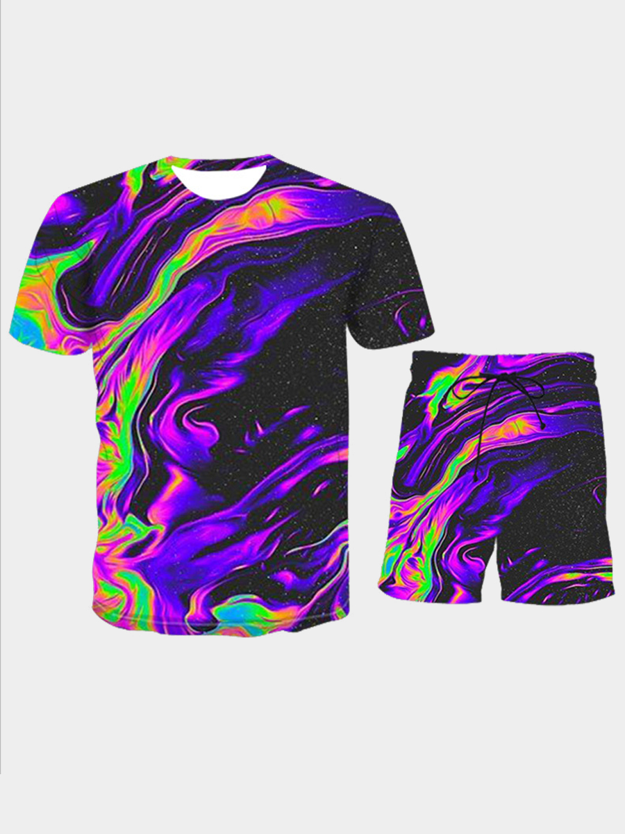 

Lovely Men Casual O Neck Gradient Multicolor Two Piece Shorts Set, Multi