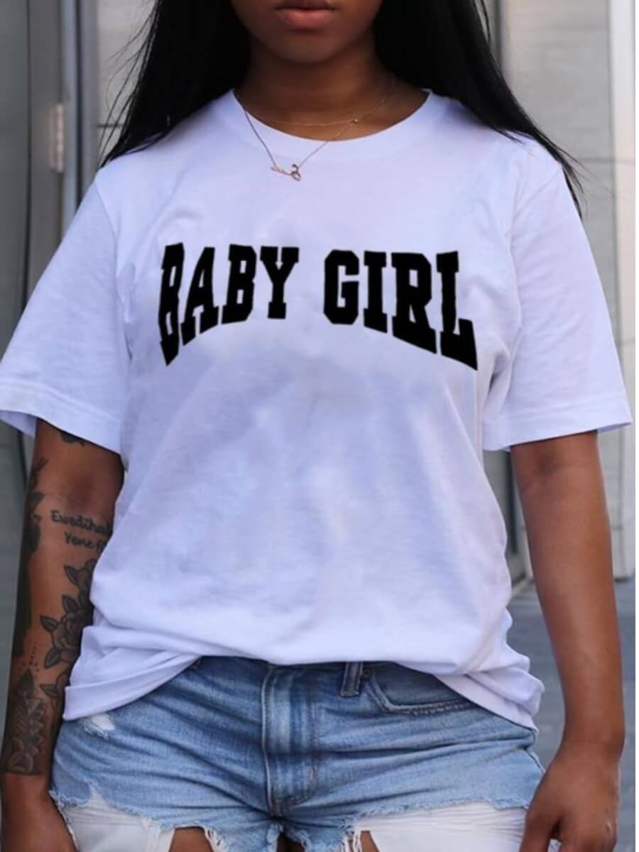 

Lovely Casual O Neck Letter Print White Plus Size T-shirt