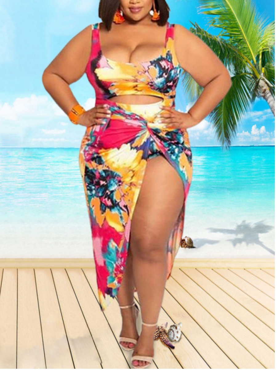 

LW Plus Size Tie-dye Cut-Out One-piece Swimsuit, Multi