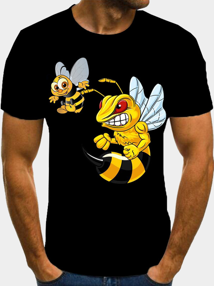 

Lovely Casual O Neck Cartoon Print Black Men T-shirt