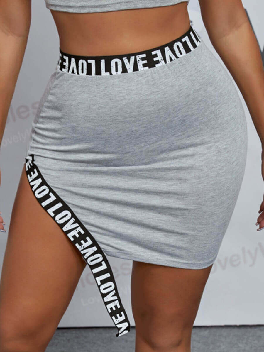 

Lovely Casual Letter Print Patchwork Asymmetrical Grey Mini Skirt