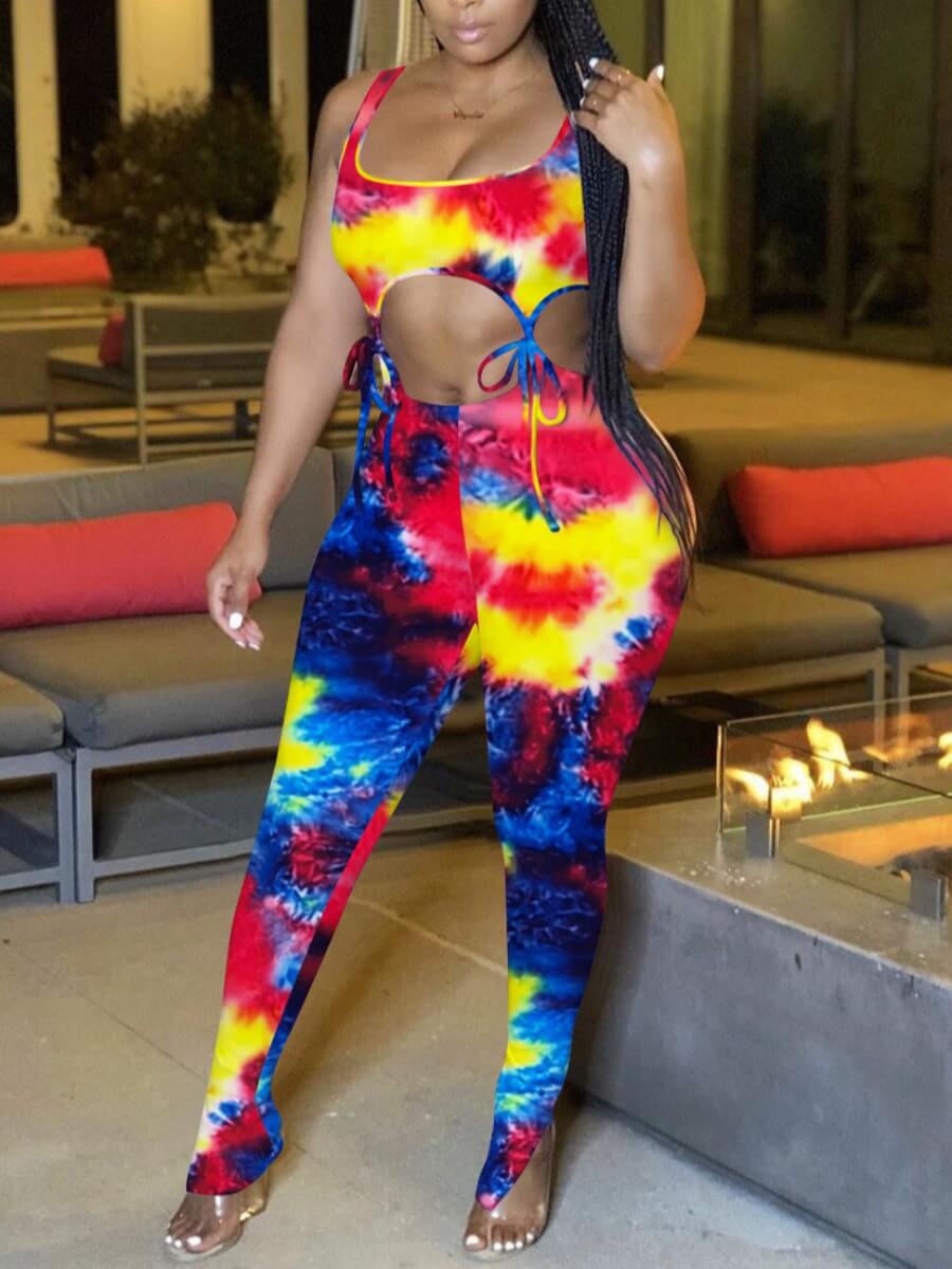 

Lovely Casual Tie Dye Bandage Design Blue Two Piece Pants Set