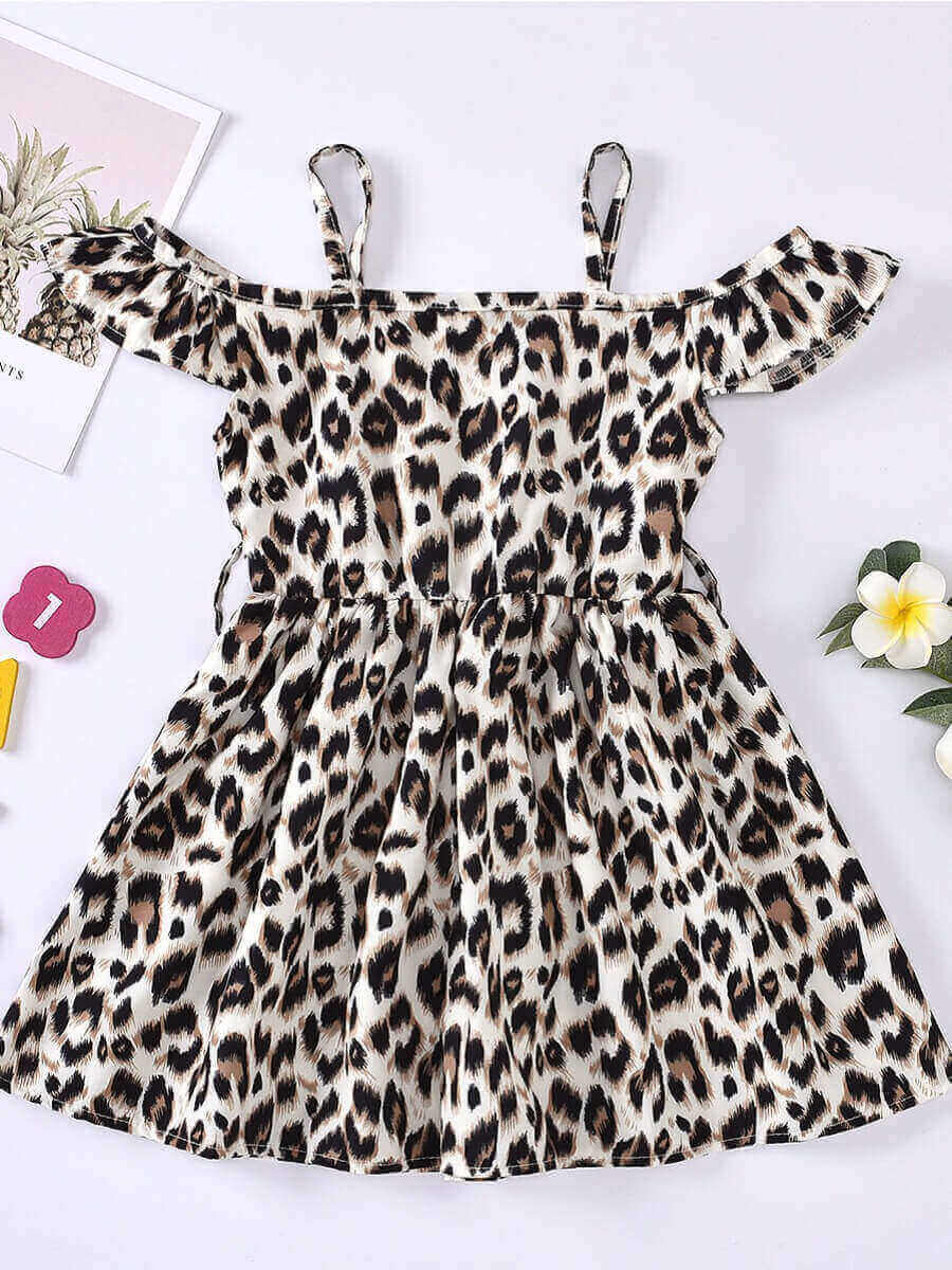 

Lovely Girl Sweet Flounce Design Leopard Print Knee Length Dress