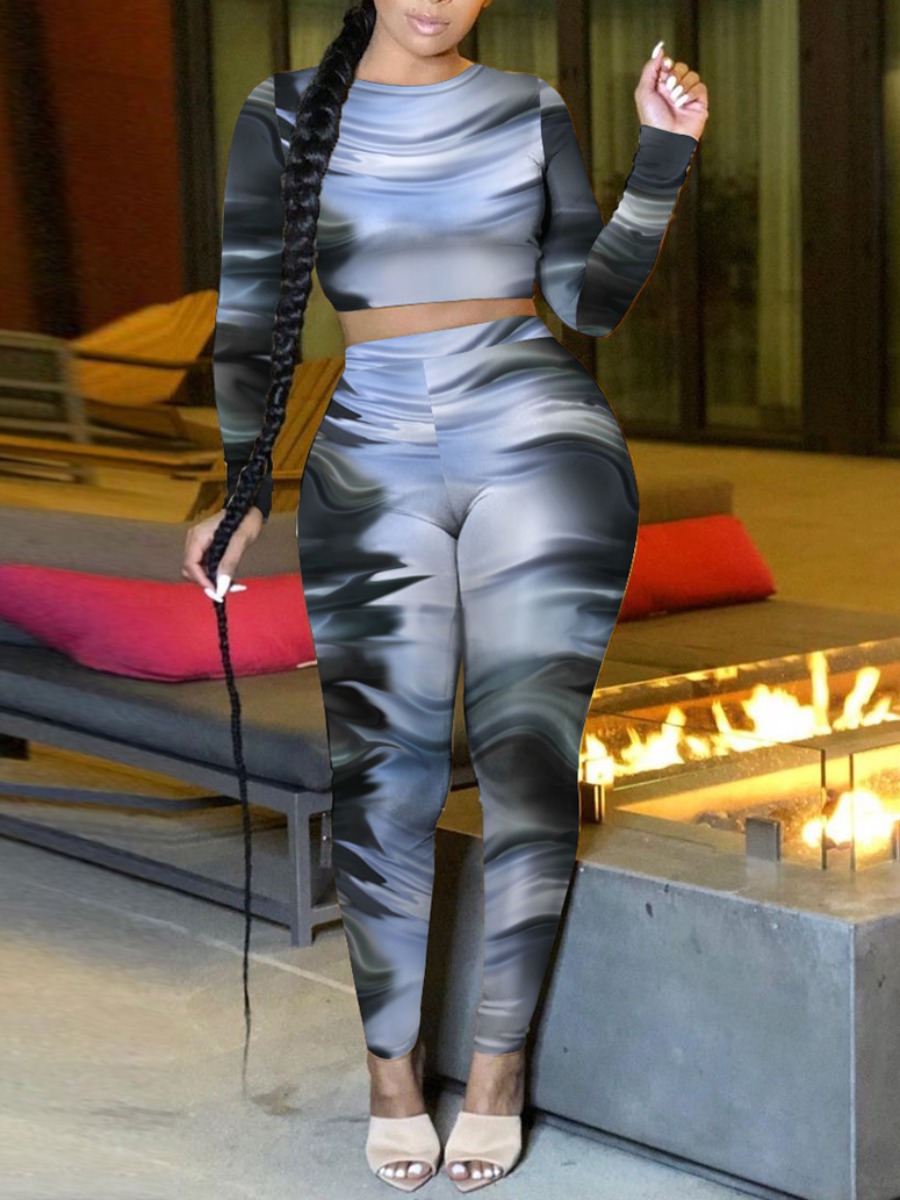 

Lovely Trendy O Neck Gradient Black Two Piece Pants Set