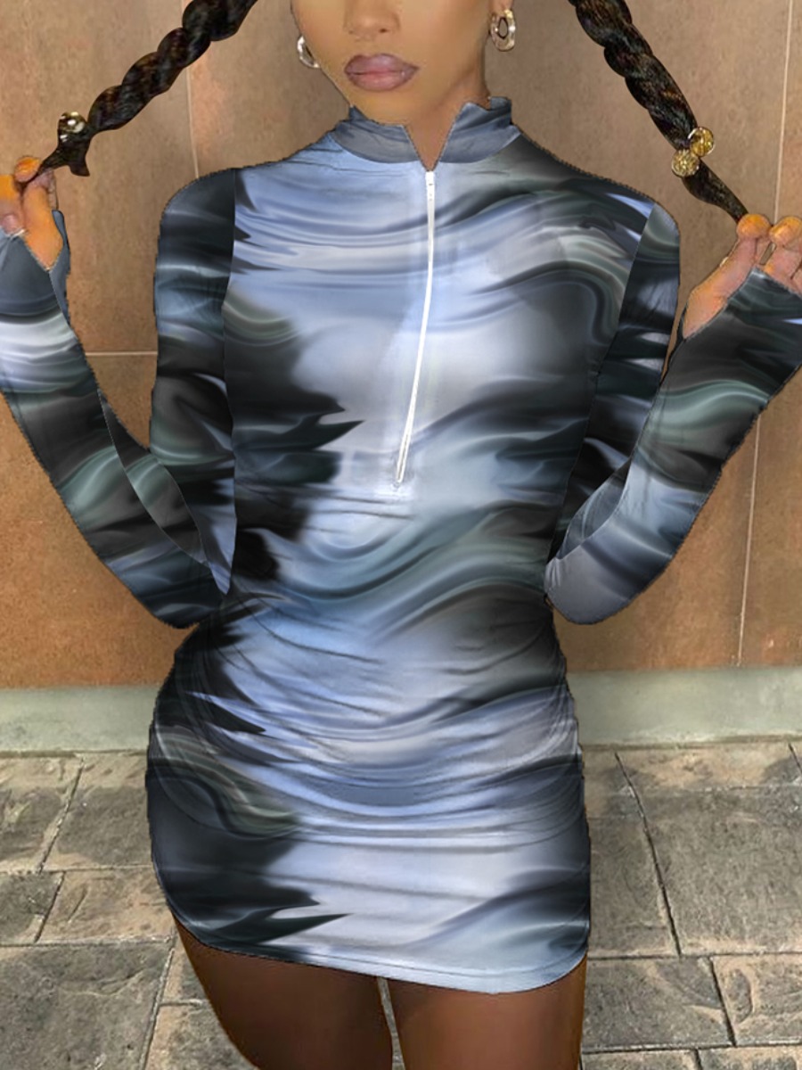 

LW Trendy Gradient Zipper Design Black Knee Length Dress