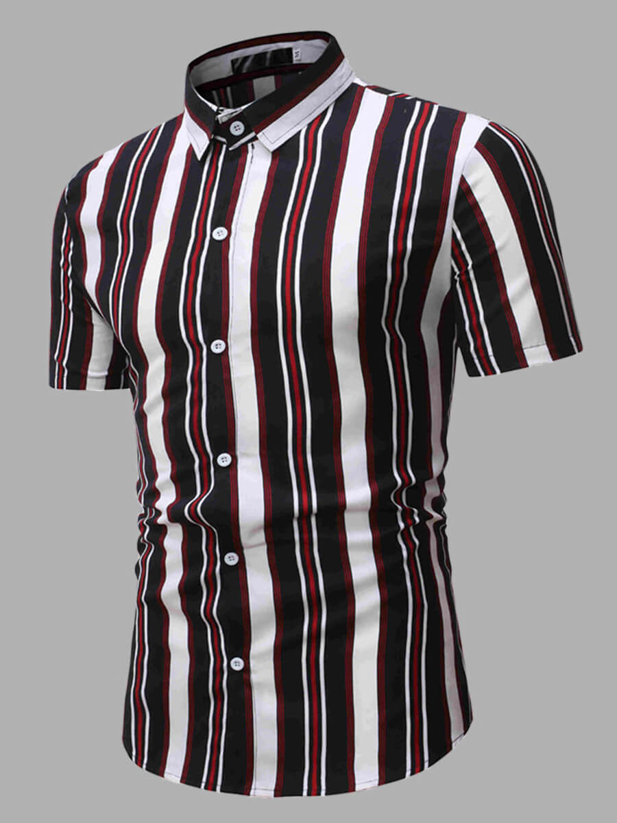 

Lovely Men Work Turndown Collar Striped Black Shirt