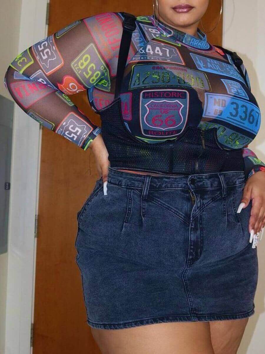 

LW Plus Size Sweet Mesh Letter Print Multicolor T-shirt, Multi