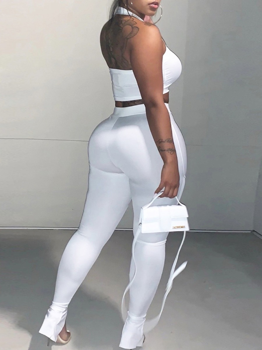 Lovely Sexy Backless Split White Two Piece Pants Set