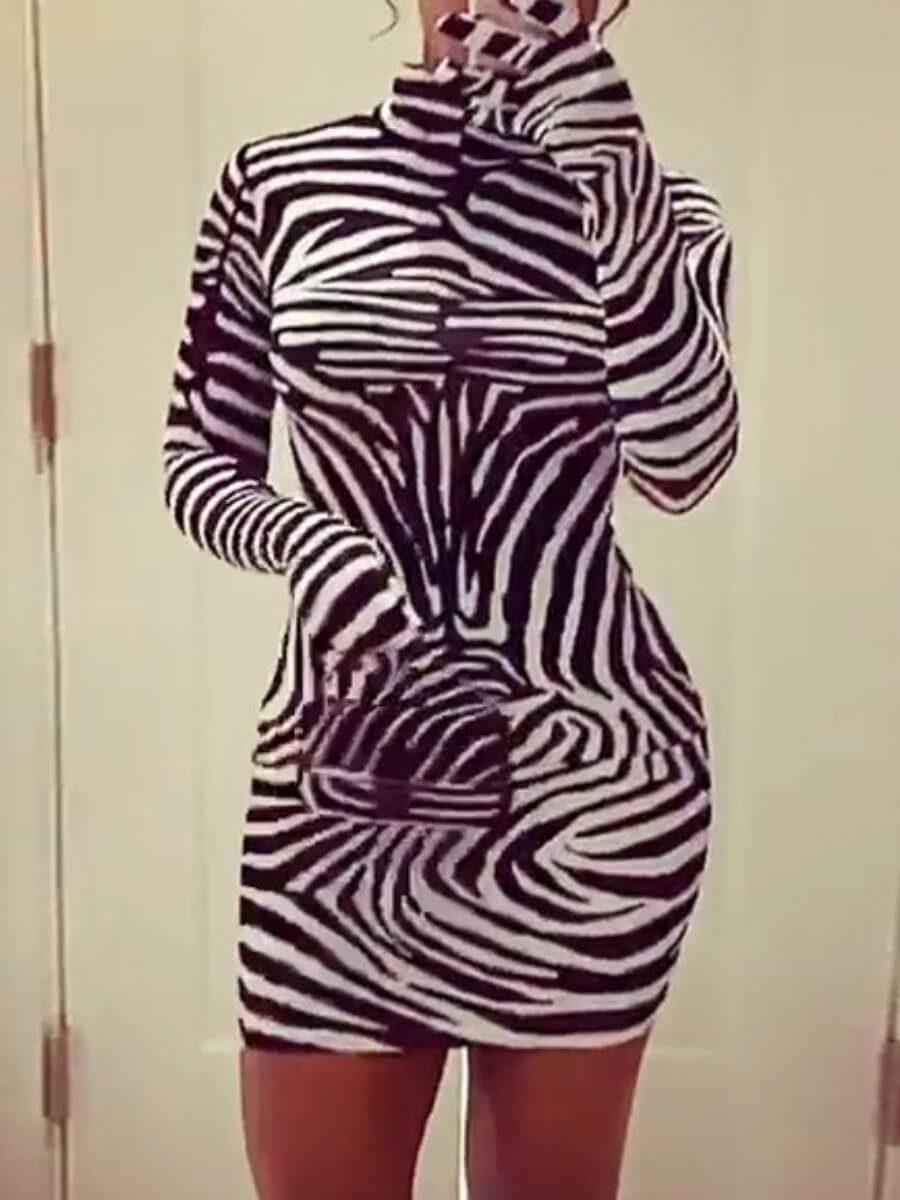 

Lovely Street Turtleneck Zebra Stripe Mini Dress