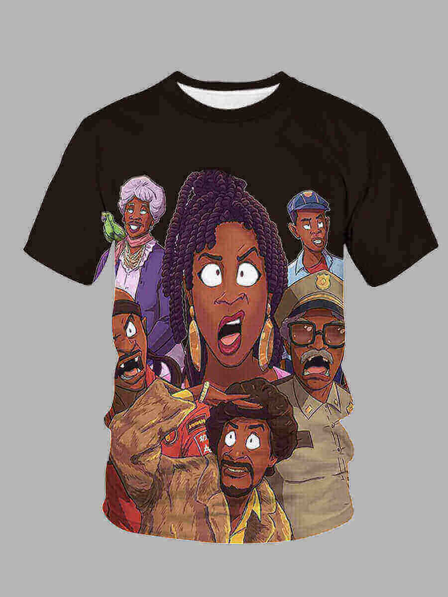 LW Men Polyester Cartoon Print Regular T-shirt