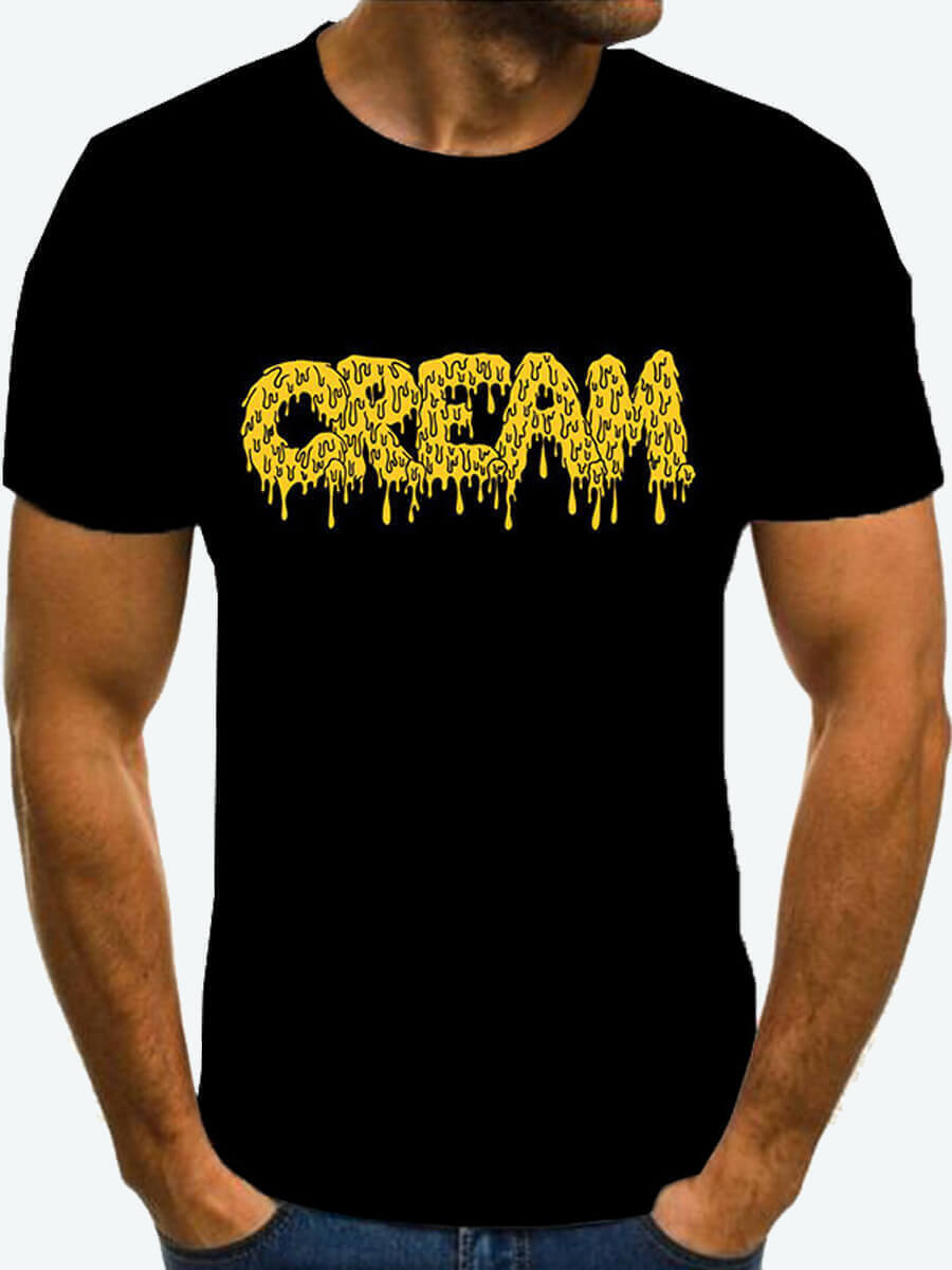 

Lovely Men Casual O Neck Letter Print Black T-shirt