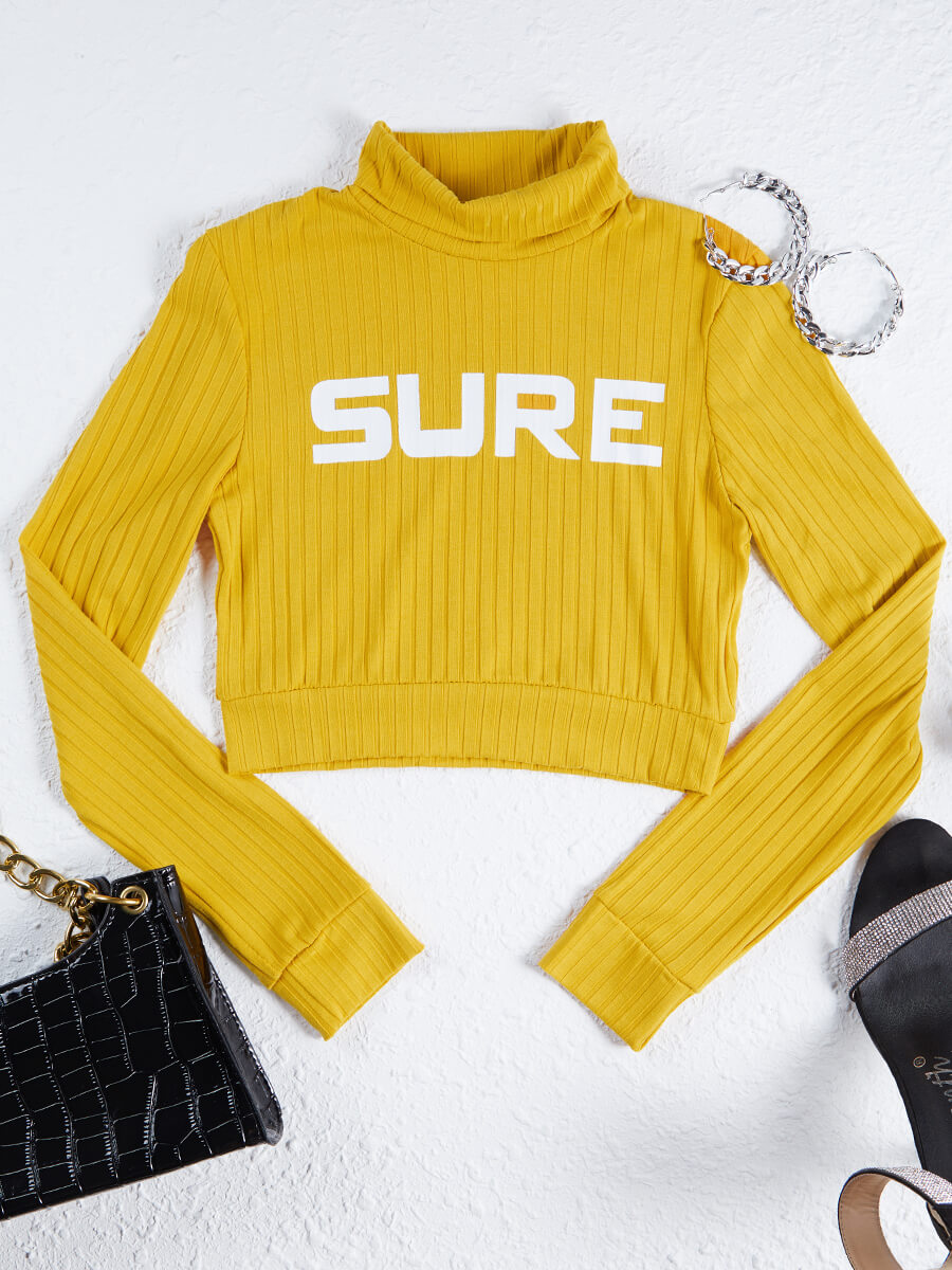 

Lovely Casual Turtleneck Letter Print Yellow T-shirt