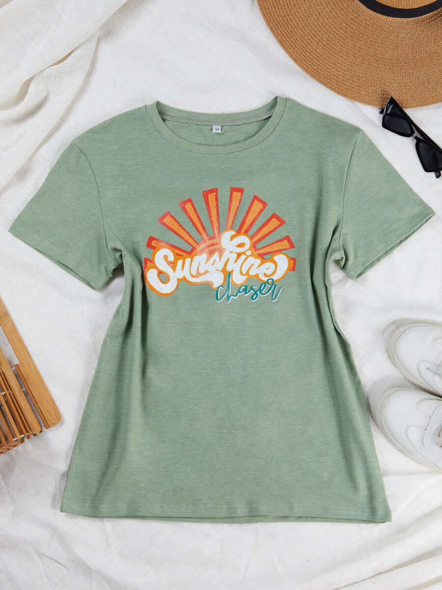 

Lovely Casual O Neck Letter Print Olive T-shirt