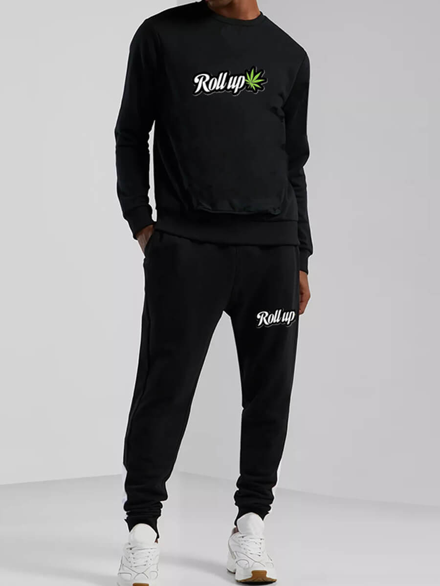 

Lovely Casual O Neck Letter Print Black Men Two Piece Pants Set
