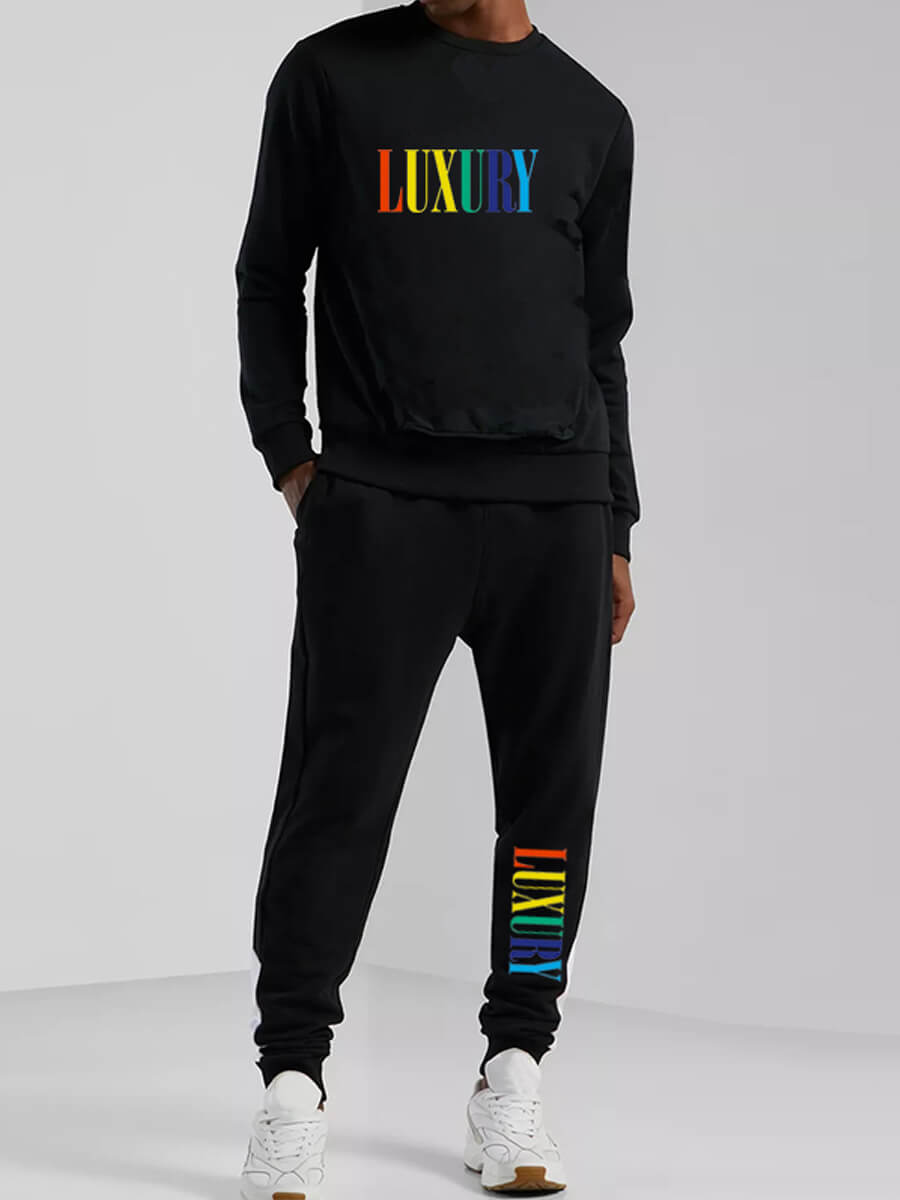 

Lovely Men Casual Letter Print Drawstring Black Two Piece Pants Set