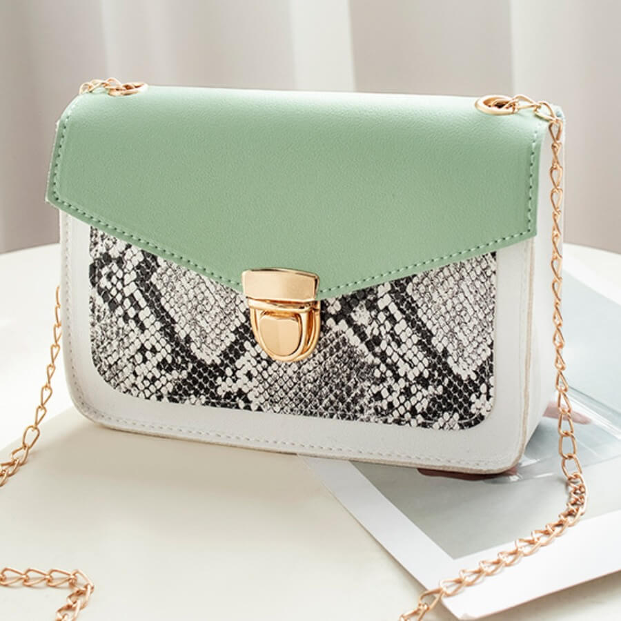 

Lovely Casual Cobra Print Patchwork Light Green Crossbody Bag