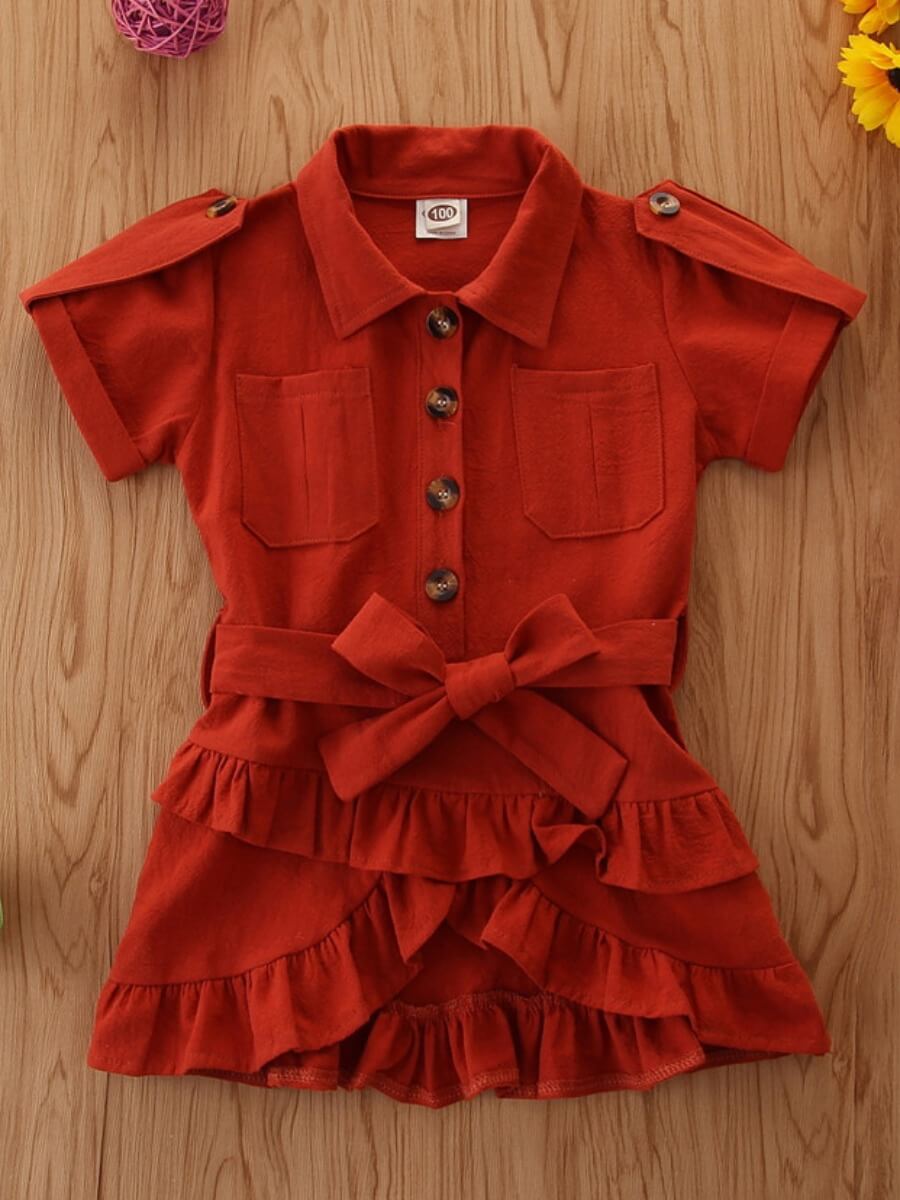 

Lovely Sweet Flounce Bandage Design Brick Red Girl Knee Length Dress
