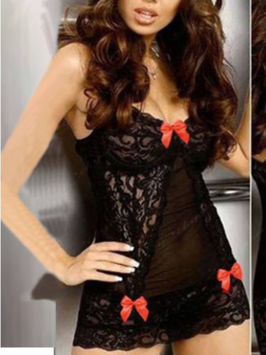

Lovely Sexy See-through Bow-Tie Decoration Red Babydoll