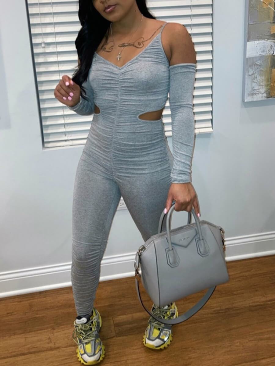 

Lovely Casual V Neck Hollow-out Grey One-piece Jumpsuit