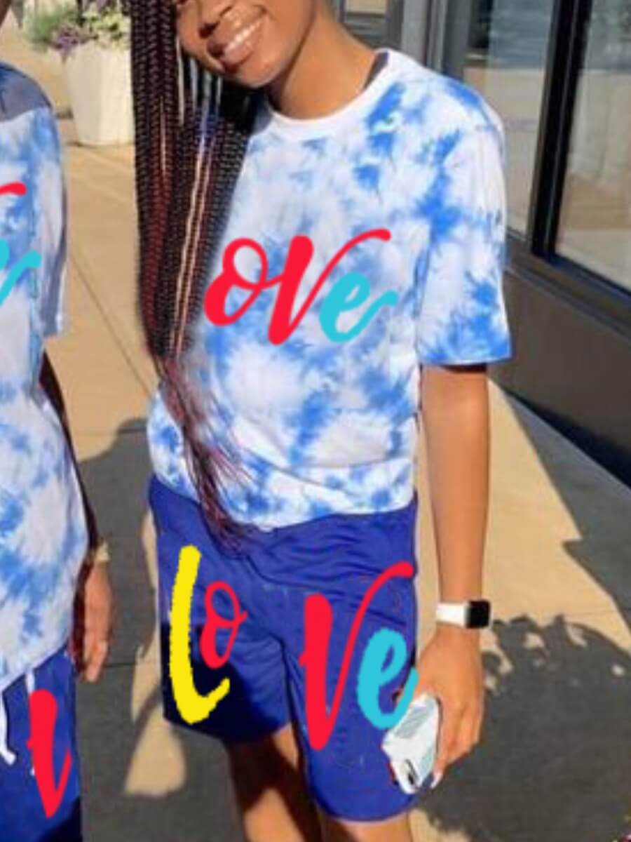 

Lovely Casual Letter Print Tie-dye Blue Two Piece Shorts Set