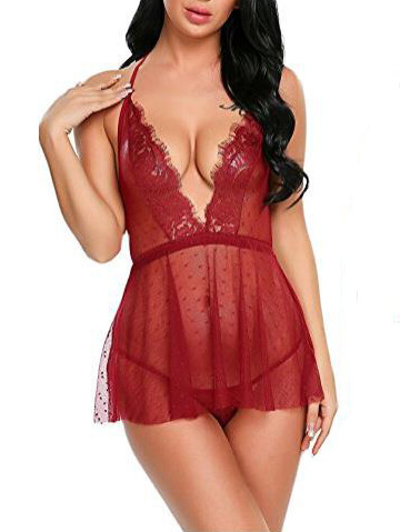 

Lovely Sexy Backless Bandage Design See-through Red Babydoll