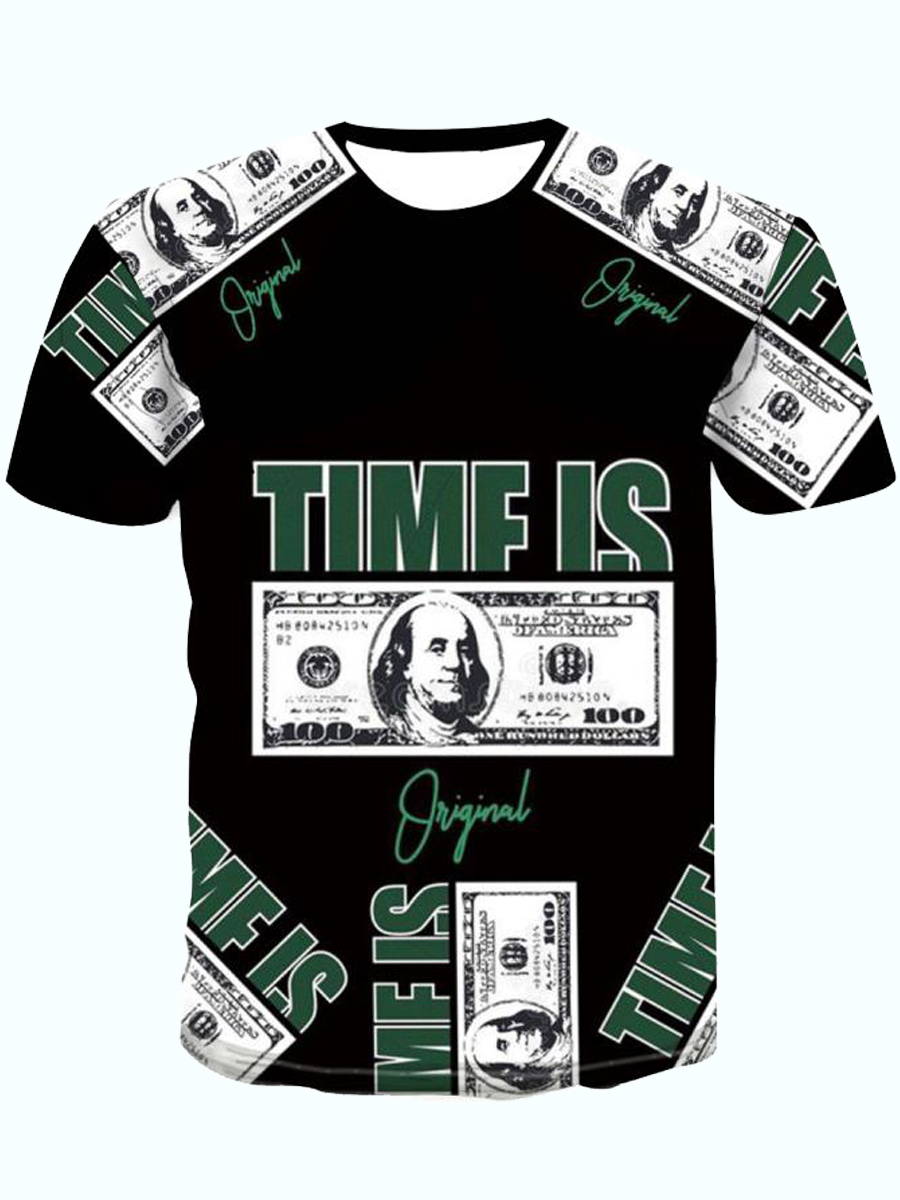 

LW Men Money Letter Print Black T-shirt