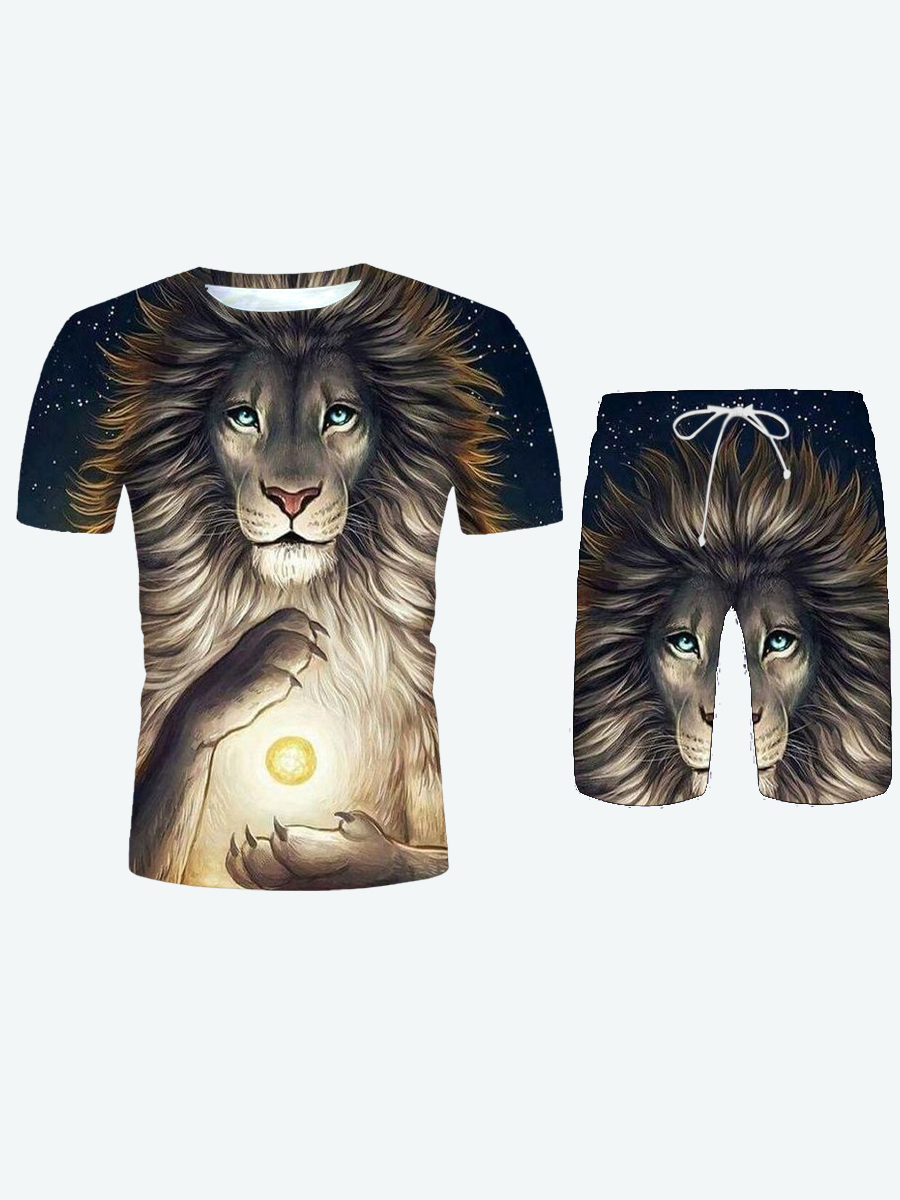 

Lovely Men Casual O Neck Animal Print Multicolor Two Piece Shorts Set, Multi