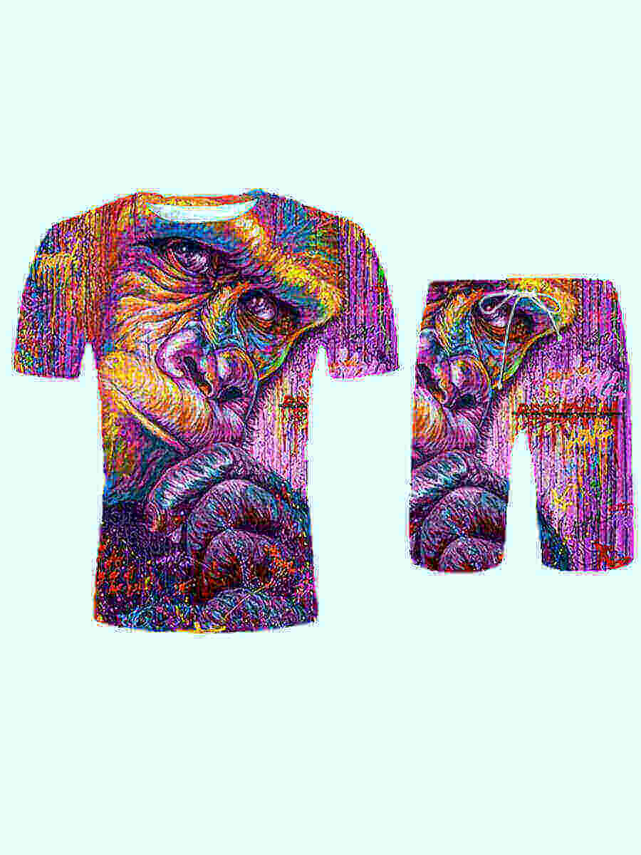 

Lovely Men Street O Neck Animal Print Multicolor Two Piece Shorts Set, Multi