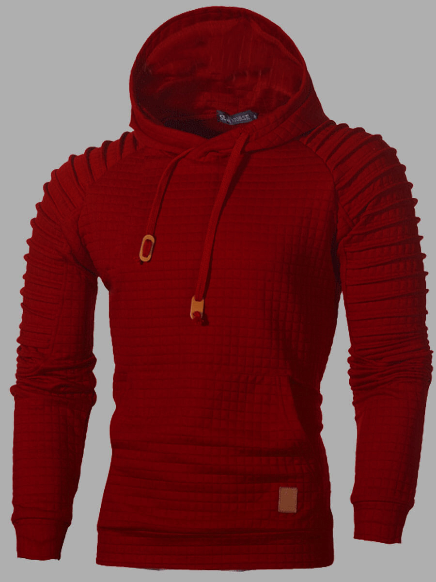 LW Men Casual Hooded Collar Kangaroo Pocket Red Hoodie