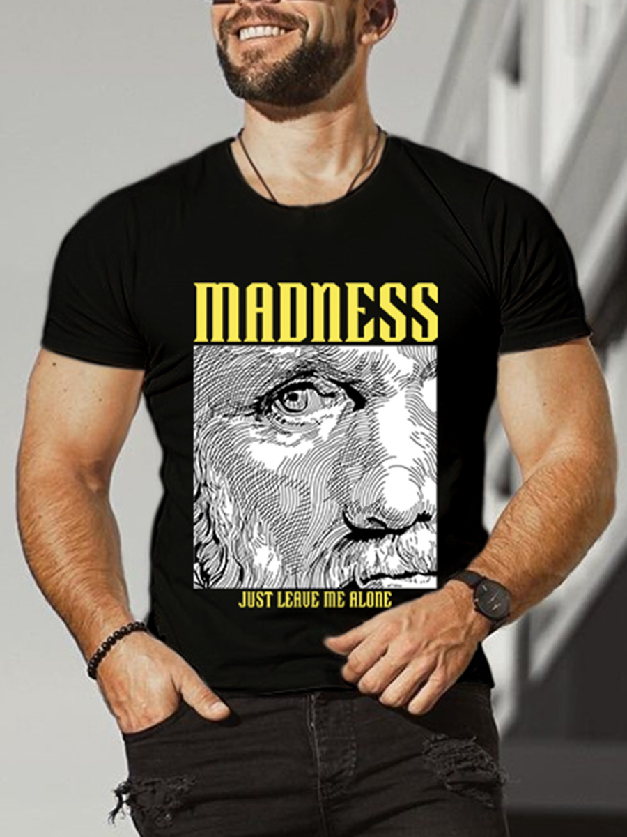 

Lovely Casual Face Letter Print Black Men T-shirt