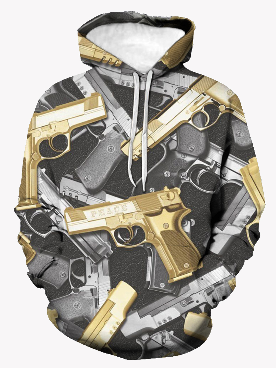 

Lovely Street Hooded Collar Print Patchwork Grey Men Hoodie