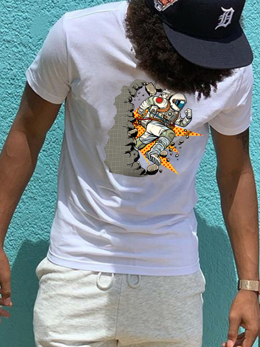 

Lovely Casual Cartoon Print Patchwork White Men T-shirt