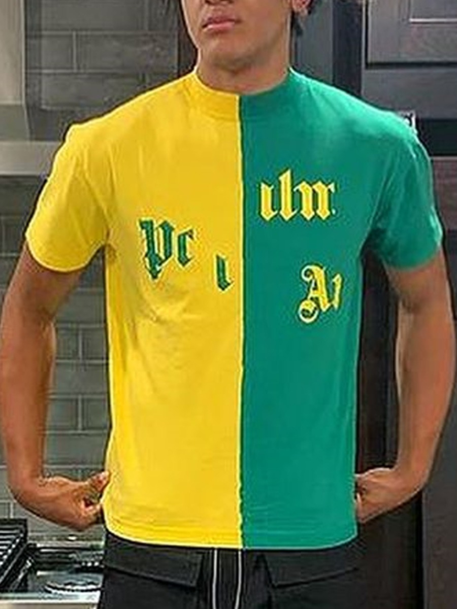 

Lovely Street Letter Print Color-lump Yellow Men T-shirt