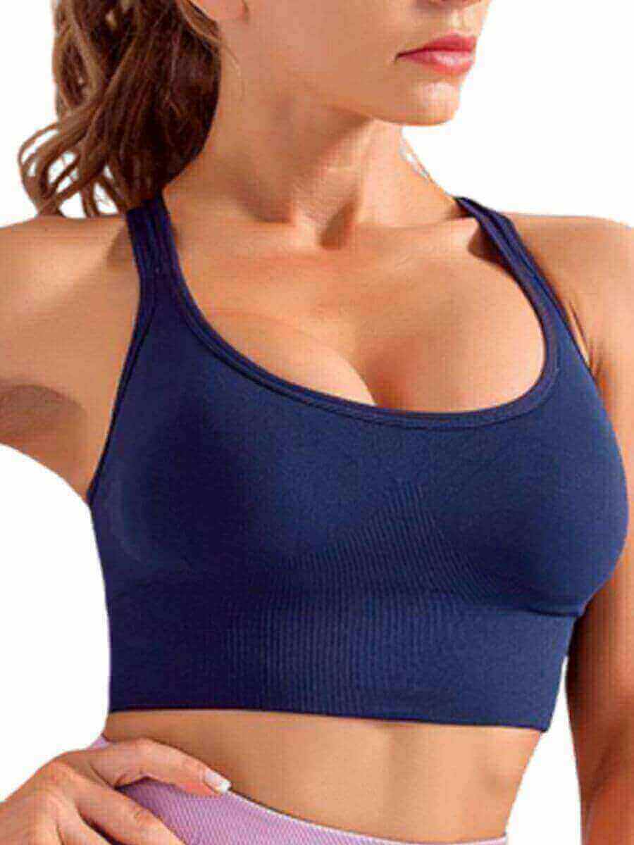 

LW Sweet Hollow-out Rib-Knit Blue Bra