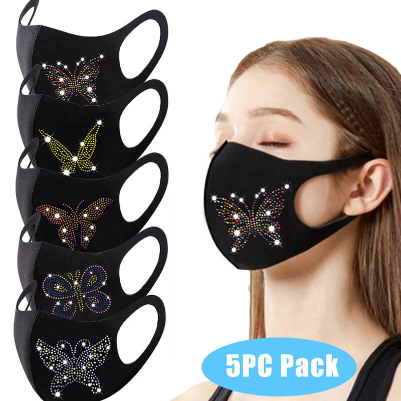 

Lovely Casual Butterfly Sequined Black Face Mask (With Five)