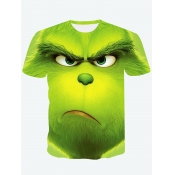 Lovely Men Casual O Neck Animal Print Green T-shir