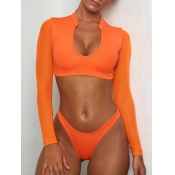 Lovely Casual V Neck Crop Top Orange Tankini