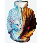 Lovely Men Street Hooded Collar Skeleton Print Blu