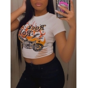 LW Casual Letter Print Patchwork White T-shirt