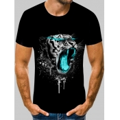 Lovely Men Casual O Neck Animal Print Black T-shir