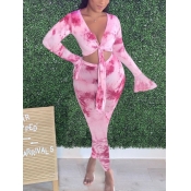 Lovely Sexy Flared Tie Dye Bandage Design Pink Two