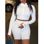 LW Sweet Rib-Knit Letter Print White Two Piece Sho
