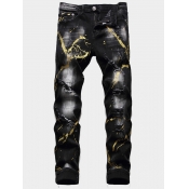 LW Men Stretchy Denim Mid Waist Graffiti Jeans