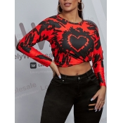 LW Casual Tie-dye Heart-shaped Print Red T-shirt