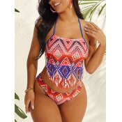 LW Casual Geometric Print Tassel Design Red Two-pi